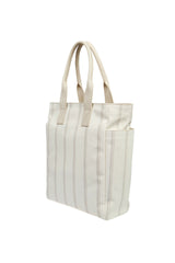 BORSA TELA COTONE RIGATA E PELLE