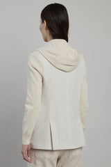 GIACCA MONOPETTO COTONE LINO GESSATO CON PARTI IN MAGLIA
