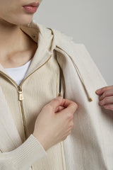 GIACCA MONOPETTO COTONE LINO GESSATO CON PARTI IN MAGLIA