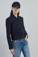 SINGLE-BREASTED LINEN COTTON SILK JACKET WITH KNITTED PARTS
