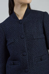 SINGLE-BREASTED LINEN COTTON SILK JACKET WITH KNITTED PARTS