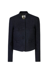 SINGLE-BREASTED LINEN COTTON SILK JACKET WITH KNITTED PARTS