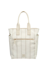 BORSA TELA COTONE RIGATA E PELLE