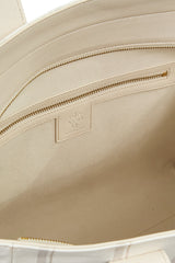 BORSA TELA COTONE RIGATA E PELLE